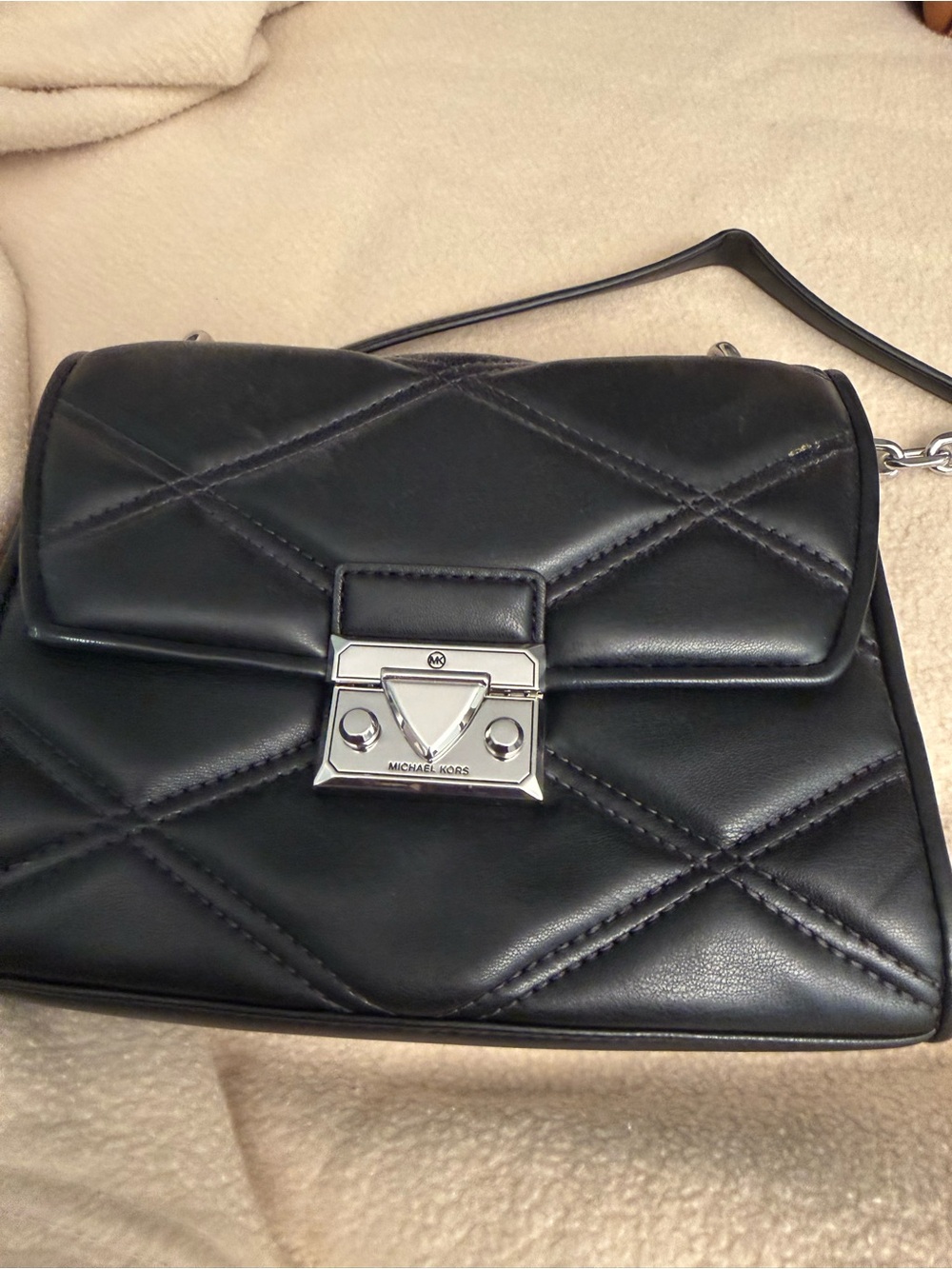 Michael Kors Serena Medium Flap Black Quilted Leather Shoulder Bag